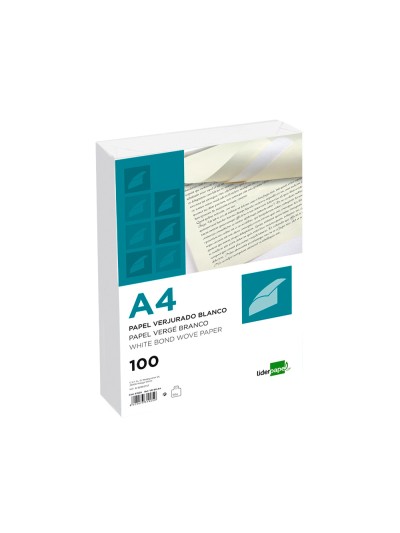Papel verjurado liderpapel a4 120g/m2 blanco paquete de 100 hojas