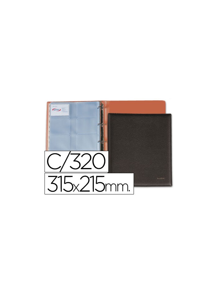 Tarjetero pardo folio 4 anillas similpiel negro para 320 tarjetas 320x275 mm Tarjetero pardo folio 4 anillas similpiel negro para 320 tarjetas 320x275 mm