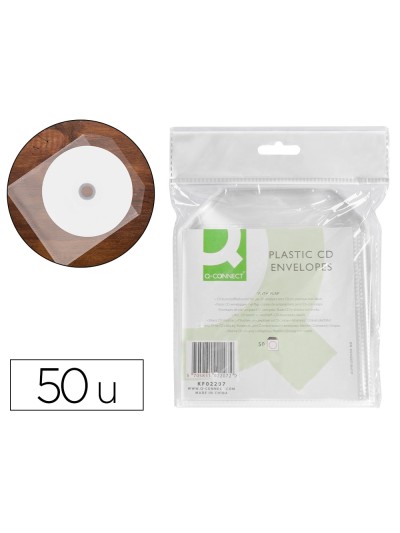 Sobre para cd q-connect polipropileno con solapa -pack de 50 unidades