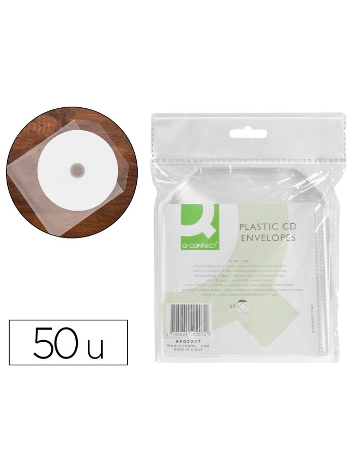 Sobre para cd q-connect polipropileno con solapa -pack de 50 unidades Sobre para cd q-connect polipropileno con solapa -pack de 50 unidades