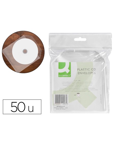 Sobre para cd q-connect polipropileno con solapa -pack de 50 unidades