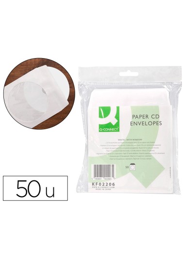 Sobre para cd q-connect con ventana transparente y solapa -pack de 50 unidades
