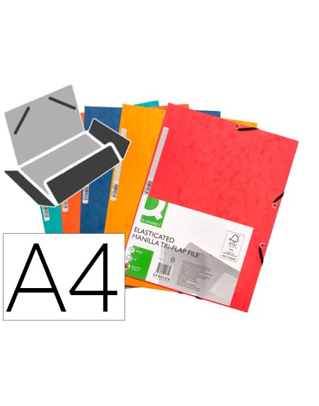 Carpeta q-connect gomas kf02174 carton simil-prespan solapas 320x243 mm colores surtidos