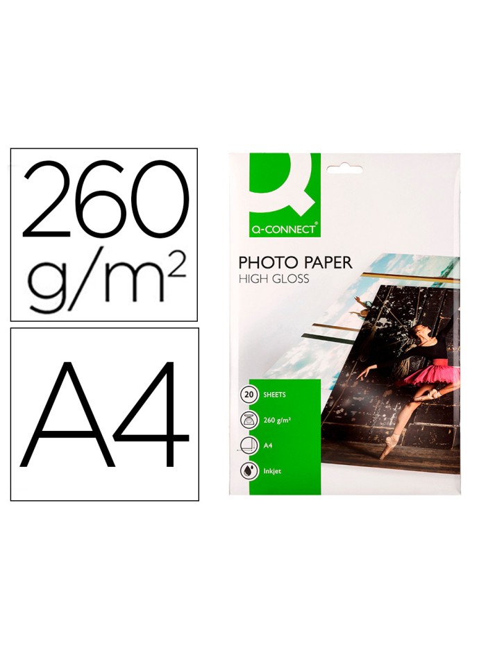Papel q-connect foto glossy kf02163 din a4 alta calidad digital photo para ink-jet bolsa de 20 hojas de 260 gr Papel q-connect foto glossy kf02163 din a4 alta calidad digital photo para ink-jet bolsa de 20 hojas de 260 gr