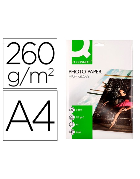 Papel q-connect foto glossy kf02163 din a4 alta calidad digital photo para ink-jet bolsa de 20 hojas de 260 gr