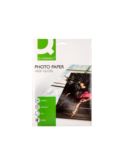 Papel q-connect foto glossy kf02163 din a4 alta calidad digital photo para ink-jet bolsa de 20 hojas de 260 gr