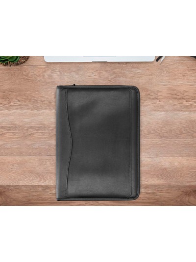 Carpeta portafolios q-connect cremallera 4 anillas 20 mm concalculadora con bolsa para movil color negro 260x355 mm