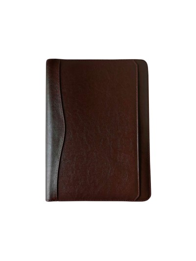 Carpeta portafolios q-connect cremallera 4 anillas 20 mm concalculadora con bolsa para movil color marron 260x355 mm