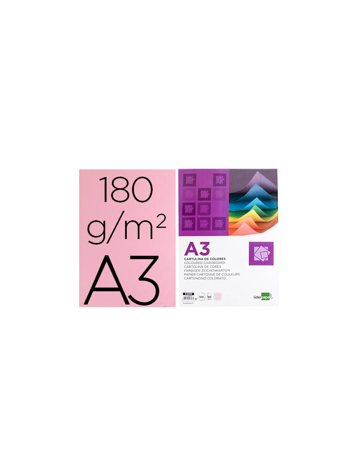 Cartulina liderpapel a3 180g/m2 rosa paquete de 100 hojas Cartulina liderpapel a3 180g/m2 rosa paquete de 100 hojas