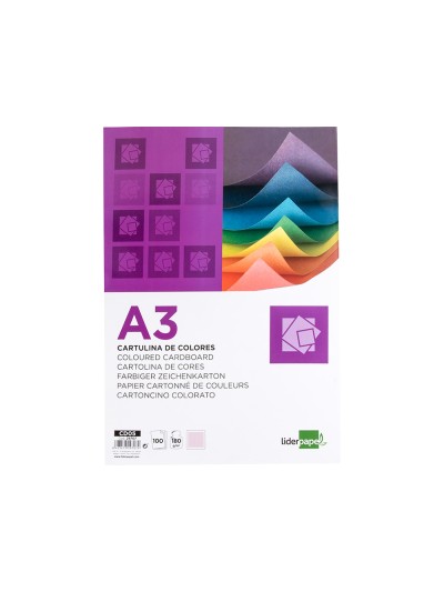 Cartulina liderpapel a3 180g/m2 rosa paquete de 100 hojas