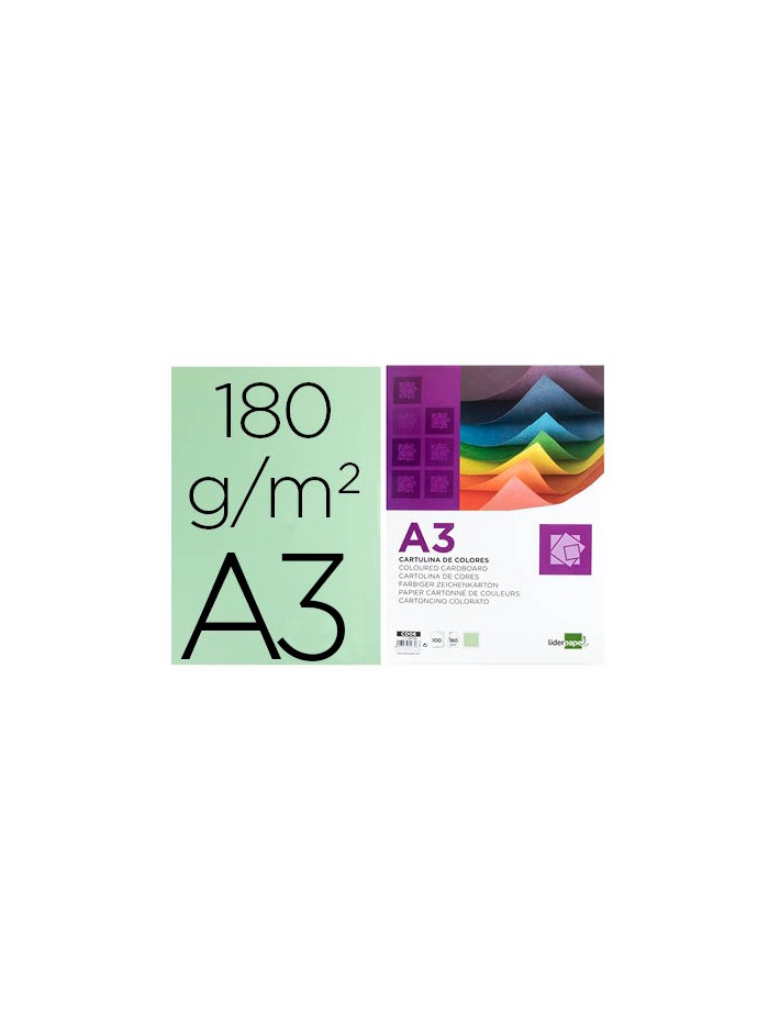 Cartulina liderpapel a3 180g/m2 verde paquete de 100 hojas Cartulina liderpapel a3 180g/m2 verde paquete de 100 hojas