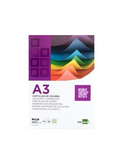 Cartulina liderpapel a3 180g/m2 verde paquete de 100 hojas