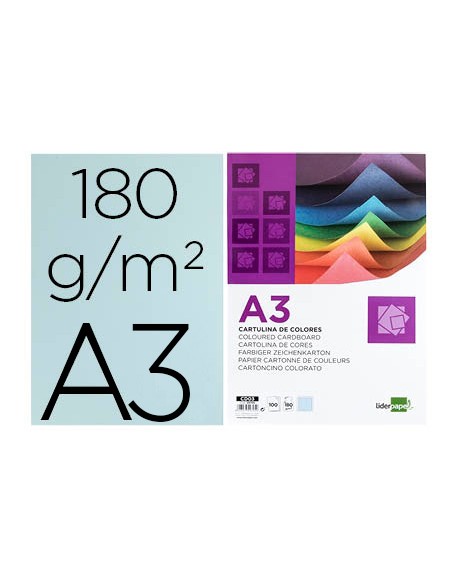 Cartulina liderpapel a3 180g/m2 celeste paquete de 100 hojas