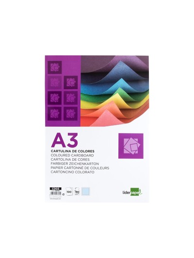 Cartulina liderpapel a3 180g/m2 celeste paquete de 100 hojas