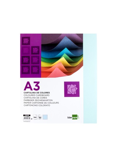 Cartulina liderpapel a3 180g/m2 celeste paquete de 100 hojas