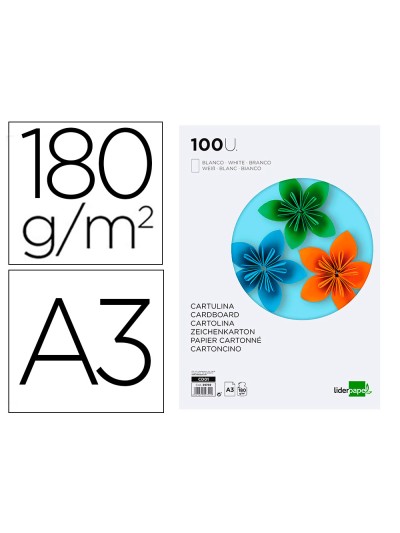 Cartulina liderpapel a3 180g/m2 blanco paquete de 100 hojas