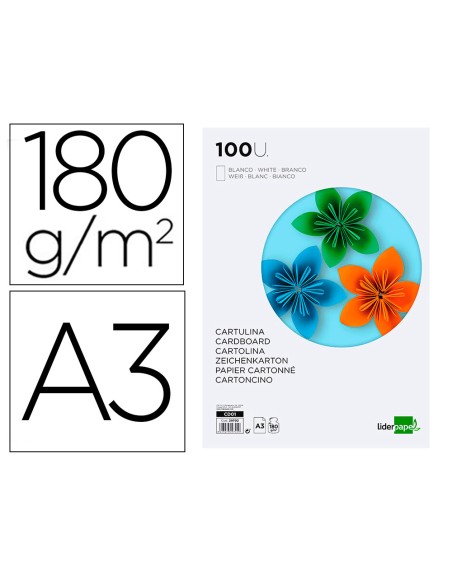 Cartulina liderpapel a3 180g/m2 blanco paquete de 100 hojas