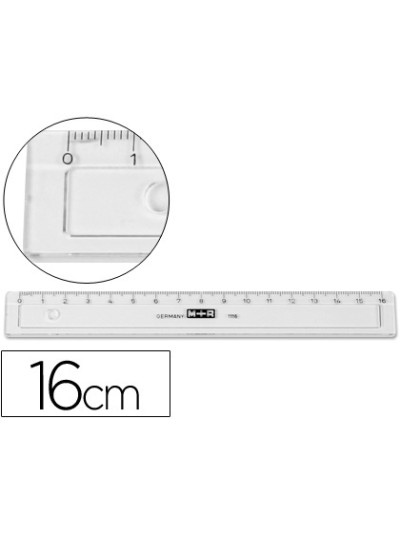 Regla m+r 16 cm plastico transparente con bisel