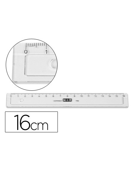 Regla m+r 16 cm plastico transparente con bisel