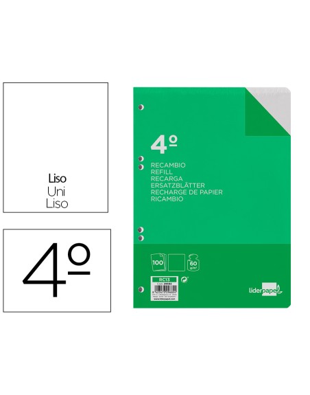Recambio liderpapel cuarto 100 hojas 60g/m2 liso sin margen 6 taladros