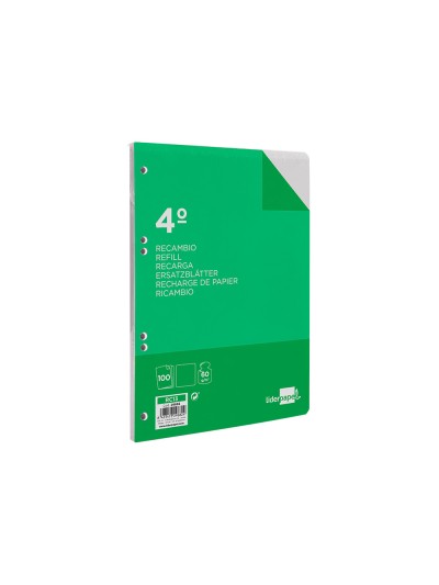 Recambio liderpapel cuarto 100 hojas 60g/m2 liso sin margen 6 taladros