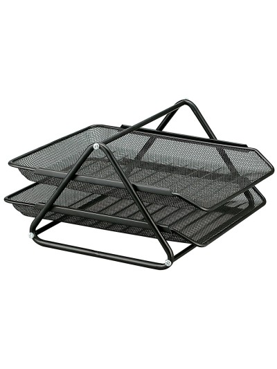 Bandeja sobremesa metalica q-connect rejilla gxa100 negra 2 bandejas movibles 300x185x350 mm