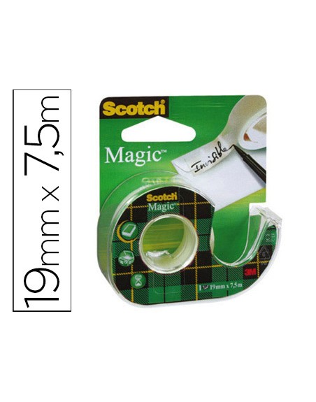 Cinta adhesiva scotch magic invisible 7,5 mt x 19 mm en portarrollo