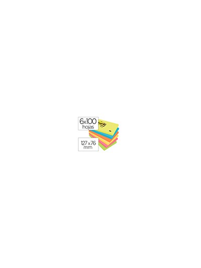 Bloc de notas adhesivas quita y pon post-it 76x127 mm neon pack de 6 blocs surtido