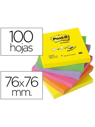 Bloc de notas adhesivas quita y pon post-it 76x76 mm z-notesultra intenso pack de 6 blocs surtido