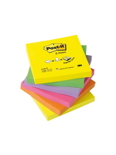 Bloc de notas adhesivas quita y pon post-it 76x76 mm z-notesultra intenso pack de 6 blocs surtido