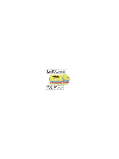 Bloc de notas adhesivas quita y pon post-it 38x51 mm neon pack de 12 blocs surtido