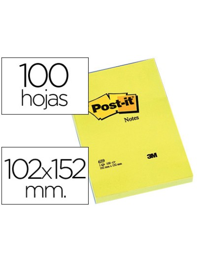 Bloc de notas adhesivas quita y pon post-it 102x152 mm con 100 hojas 659