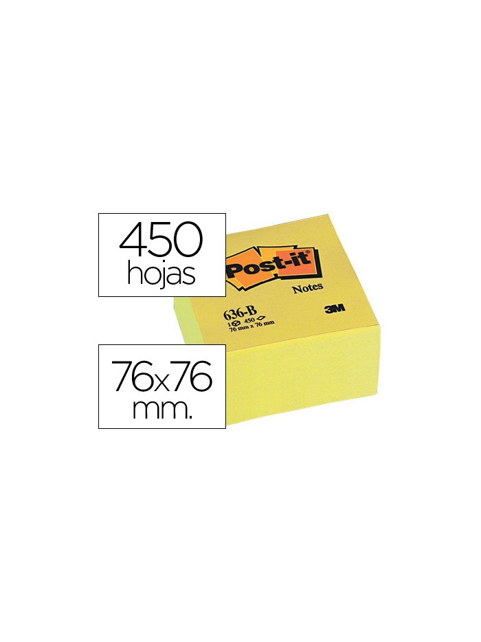 Bloc de notas adhesivas quita y pon post-it 76x76x45 mm cubo color amarillo 450 hojas Bloc de notas adhesivas quita y pon post-it 76x76x45 mm cubo color amarillo 450 hojas