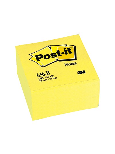 Bloc de notas adhesivas quita y pon post-it 76x76x45 mm cubo color amarillo 450 hojas