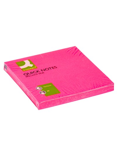 Bloc de notas adhesivas quita y pon q-connect 76x76 mm rosa neon 80 hojas