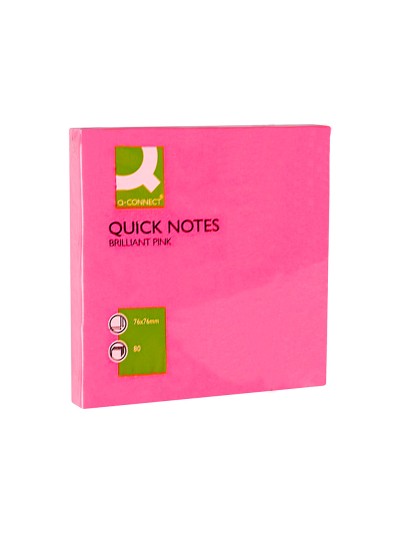 Bloc de notas adhesivas quita y pon q-connect 76x76 mm rosa neon 80 hojas