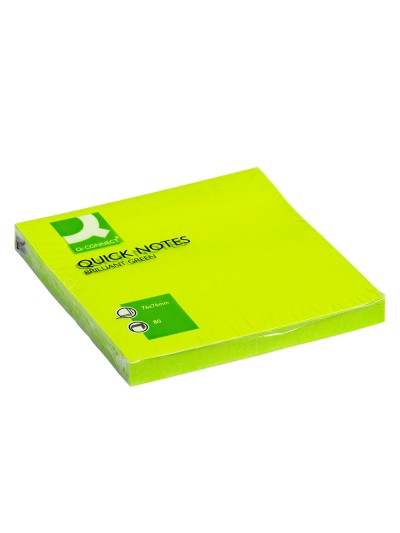 Bloc de notas adhesivas quita y pon q-connect 76x76 mm verde neon 80 hojas
