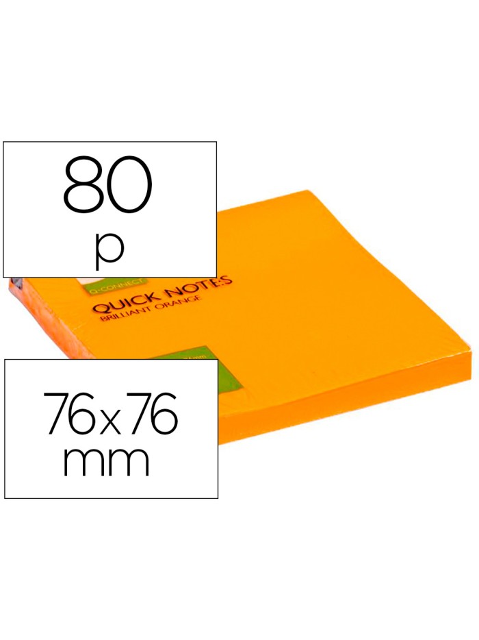 Bloc de notas adhesivas quita y pon q-connect 76x76 mm naranja neon 80 hojas Bloc de notas adhesivas quita y pon q-connect 76x76 mm naranja neon 80 hojas