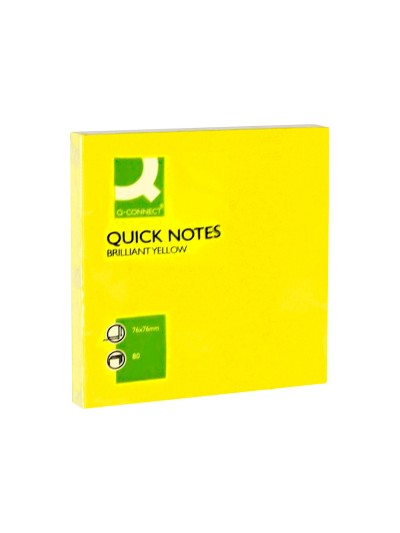 Bloc de notas adhesivas quita y pon q-connect 76x76 mm amarillo neon 80 hojas