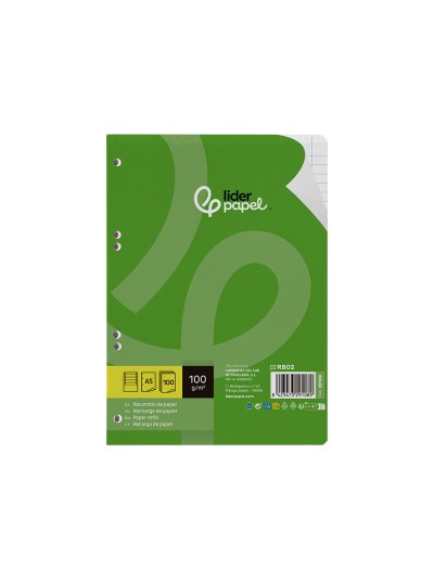 Recambio liderpapel a5 100 h 100g/m2 horizontal doble margen 6 taladros