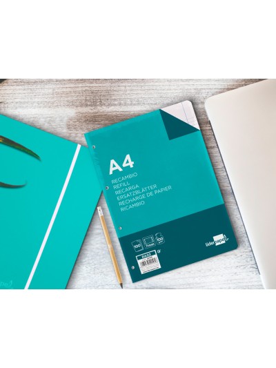 Recambio liderpapel a4 100 hojas 100g/m2 horizontal con doble margen 4 taladros