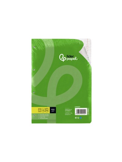 Recambio liderpapel a4 100 hojas 100g/m2 cuadro 5mm con doble margen 4 taladros