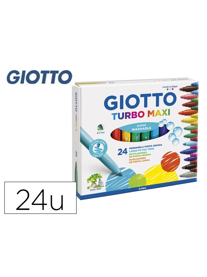 Rotulador giotto turbo maxi caja de 24 colores lavables con punta bloqueada Rotulador giotto turbo maxi caja de 24 colores lavables con punta bloqueada