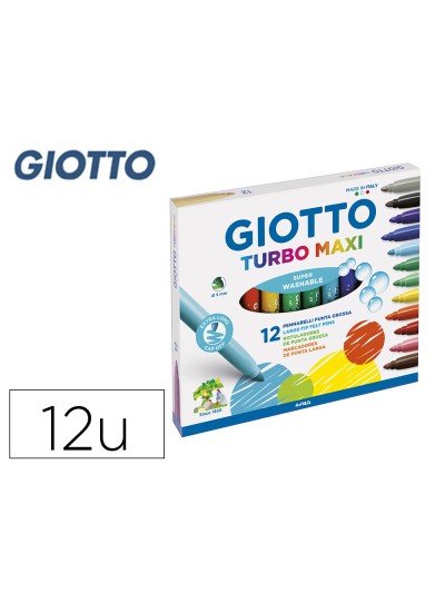 Rotulador giotto turbo maxi caja de 12 colores lavables con punta bloqueada
