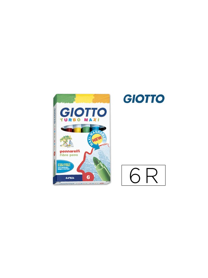 Rotulador giotto turbo maxi caja de 6 colores lavables con punta bloqueada Rotulador giotto turbo maxi caja de 6 colores lavables con punta bloqueada