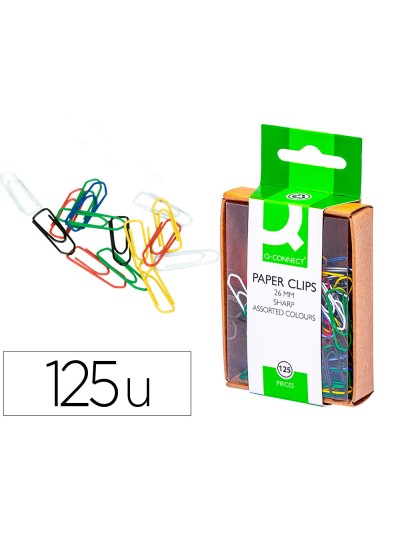 Clips colores q-connect 26 mm caja de 125 unidades colores surtidos