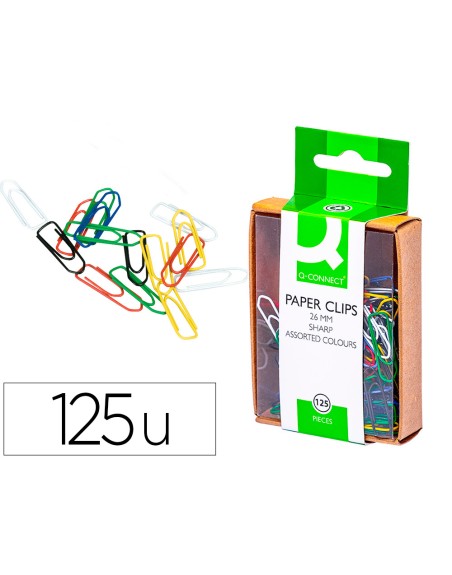 Clips colores q-connect 26 mm caja de 125 unidades colores surtidos