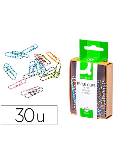 Clips colores rayados q-connect 50 mm caja de 30 unidades colores surtidos