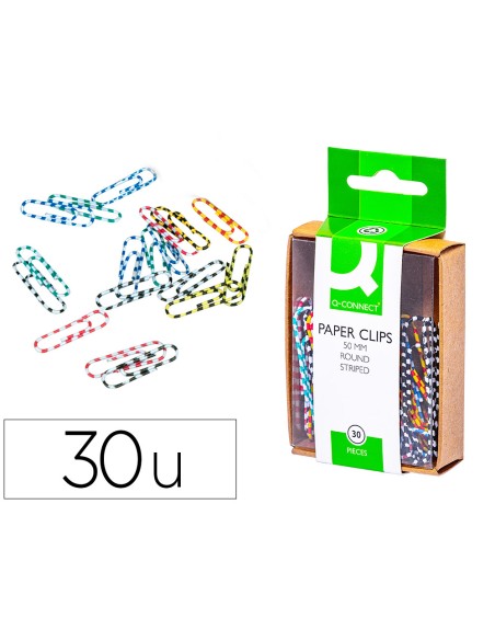 Clips colores rayados q-connect 50 mm caja de 30 unidades colores surtidos