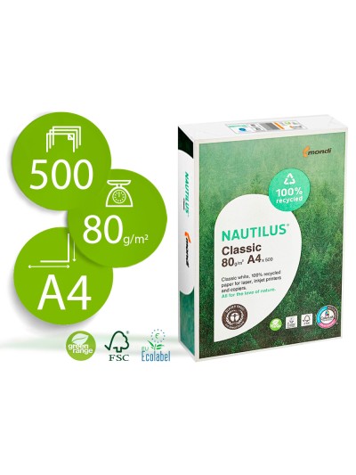 Papel fotocopiadora nautilus din a4 80 gramos paquete de 500 hojas 100% reciclado